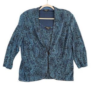 ONYX Nite Twin Set Sapphire Teal Blue Glitter Cardigan Formal Bridal Women's XL